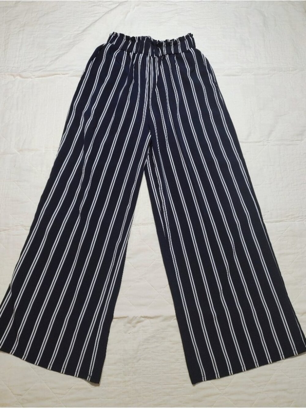 Blue and White Striped Wide Leg Pants